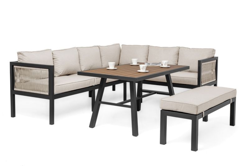 Zestaw mebli ogrodowych narożnik New Home PORTOFINO beżowo grafitowy lewy aluminiowy ze stołem 1 kpl