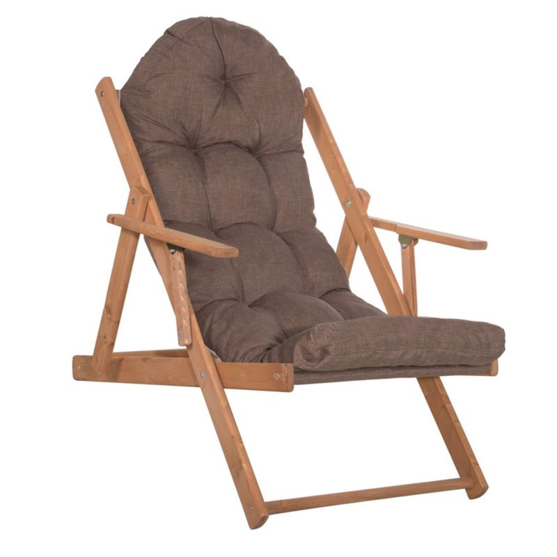 Leżak ogrodowy, drewniany Springos Borneo fotel z 3-stopniową regulacją i poduszką, balkonowy, brązowy 1 szt.