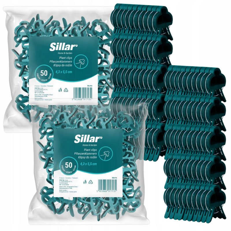 Klipsy do mocowania roślin, Sillar, zapinki z haczykami, do podtrzymywania roślin, łodyg, podpórek, 4.3x5.5cm, 100szt