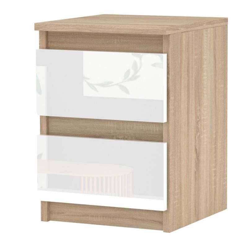 Szafka Nocna Stiv-Meble 2 Szuflady 30 Cm Dąb Sonoma Biały Połysk 30X30X40 Cm 1Szt.