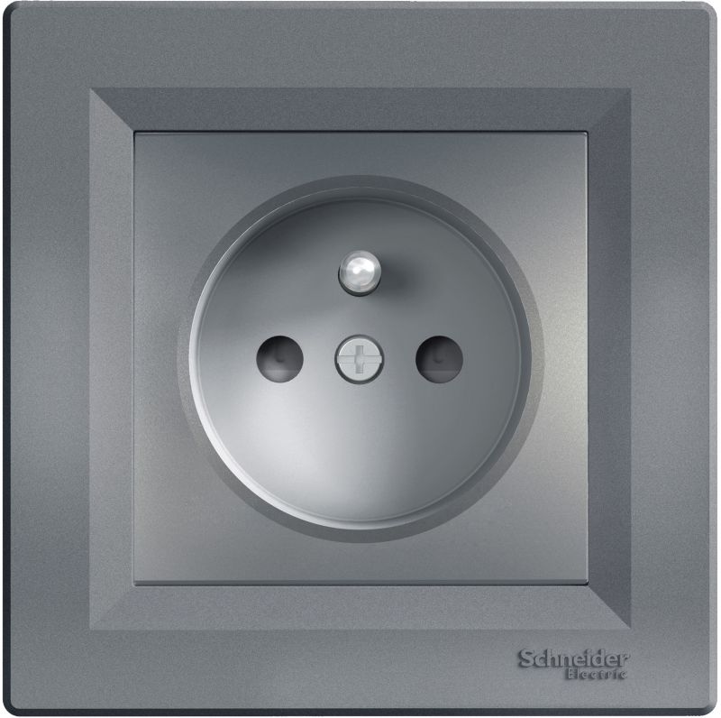 Gniazdo pojedyncze Schneider Electric Asfora z uziemieniem i przesłoną stal