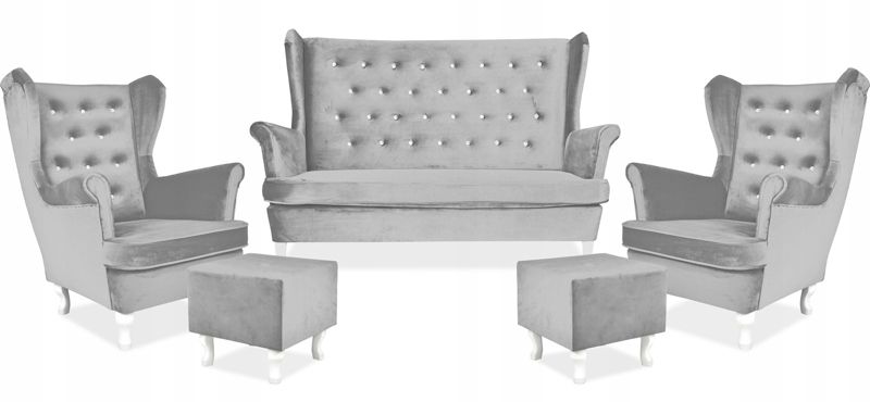 Zestaw mebli uszak do salonu sofa fotele pufy Family Meble Diana szary jasny 1szt