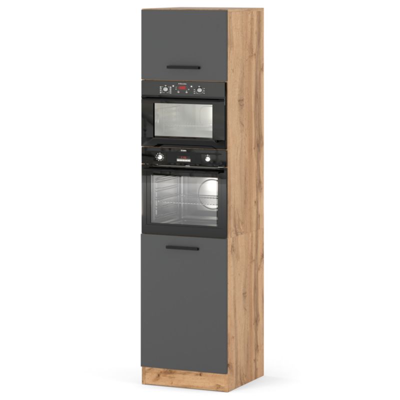 Szafka Kuchenna Hurtownia-Mebli Stojąca Do zabudowy piekarnika Blanka Słupek S60 60cm Dąb Wotan Szary Mat 60x58.5x217 cm 1szt.