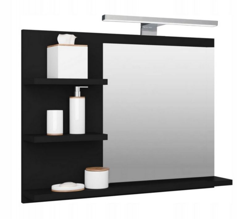 Lustro łazienkowe z półkami i oświetleniem LED Better Home, 60 x 50 x 12 cm, czarne, 1 szt.