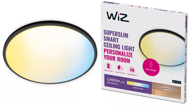 Plafon LED WiZ Lampa Sufitowa Natynkowa 22W 2450lm 2700-6500K TW 43cm Inteligentna Smart WiFi Bluetooth Aplikacja 1 szt.