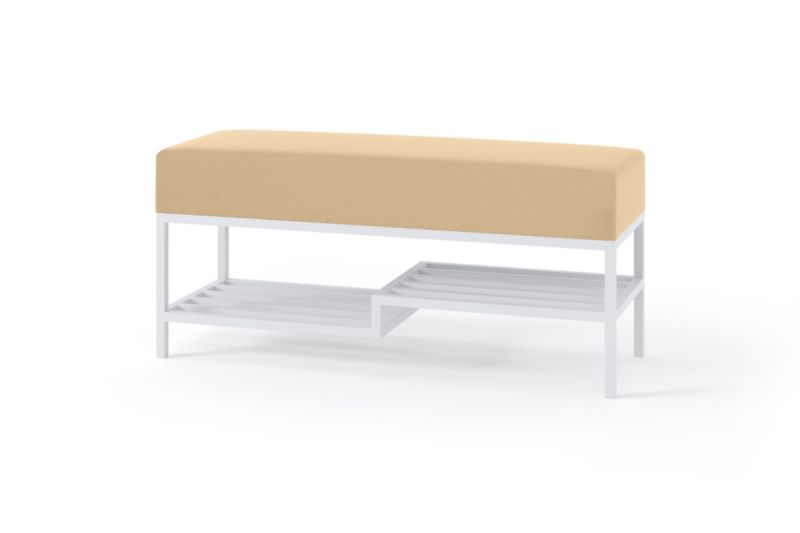 Ławka tapicerowana z półką Bettso Mello 80 cm do przedpokoju na białym stelażu jasny beż 1szt.