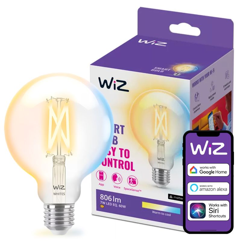 Żarówka LED WiZ E27 Kula G95 7W 806lm 2700-6500K TW Filament Inteligentna Smart WiFi Bluetooth Aplikacja 1 szt.
