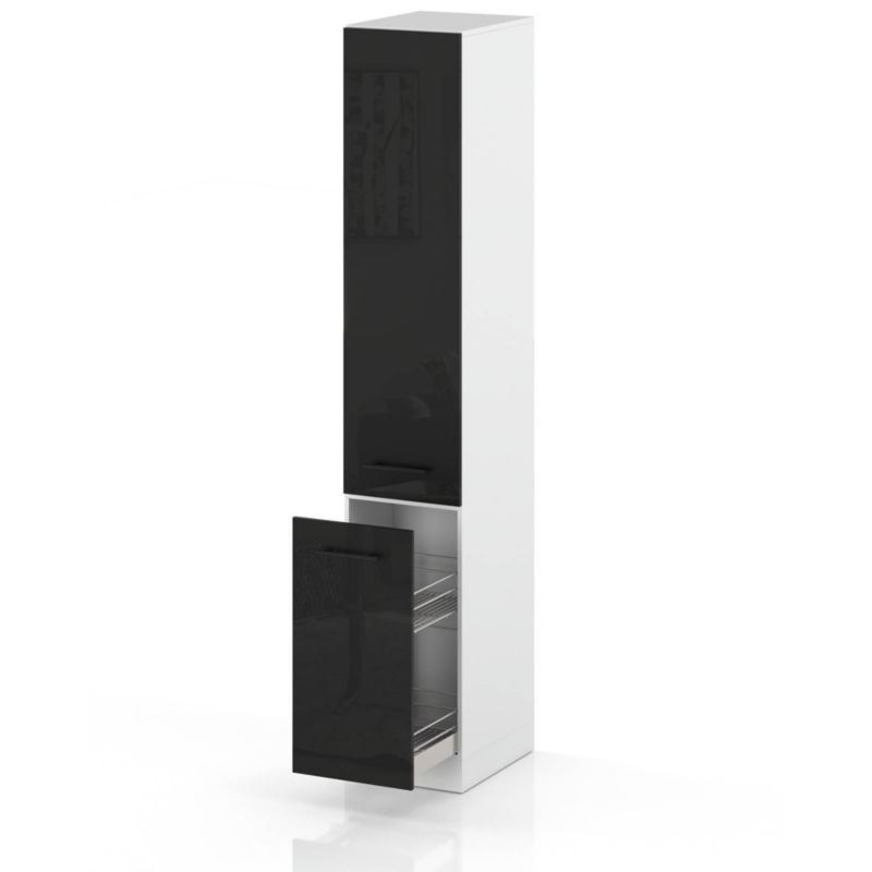 Szafka Kuchenna Hurtownia-Mebli Stojąca Cargo S30 CARGO sPremium 30cm Biały Mat Czarny Połysk 30x58x211 cm 1szt.