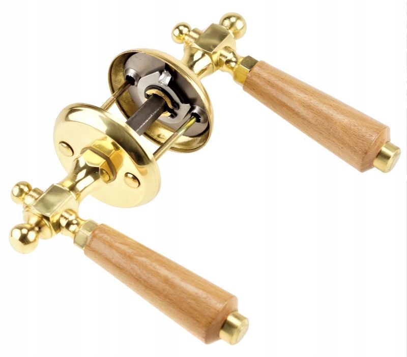 Klamka FEINZ Drzwiowa Mosiężna Pokojowa + Drewno Retro 1 szt.