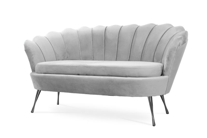 Sofa tapicerowana Bettso Muszelka na srebrnej nodze wygodna w stylu glamour jasnoszary 1szt.