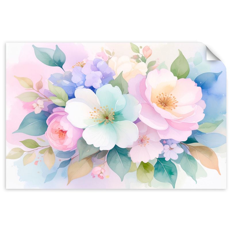 Naklejka na ścianę do salonu sypialni Feeby Delikatne Kolorowe Kwiaty Akwarela 30x20cm 1szt