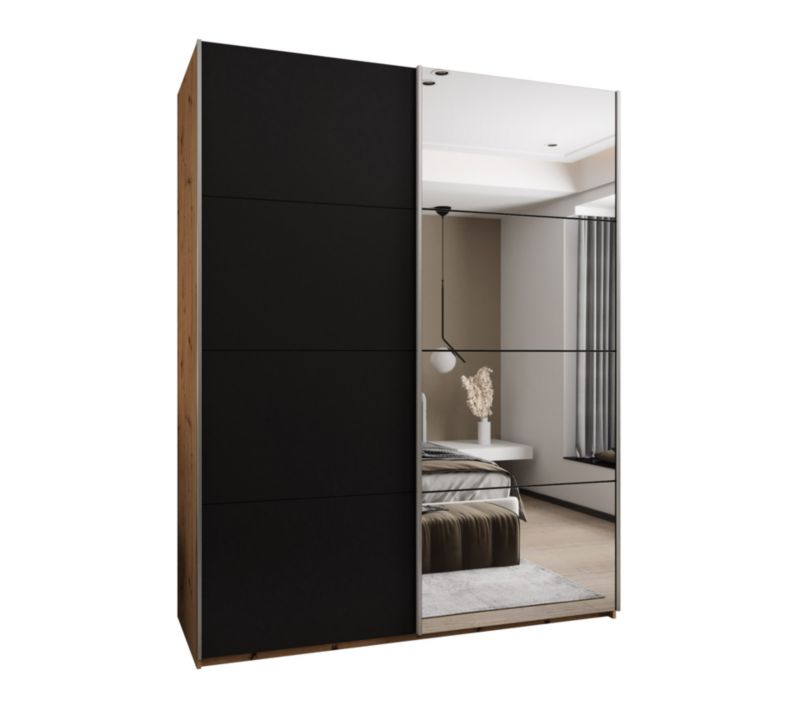 Szafa przesuwna Abiks LUX 3 wysoka szer.200cm artisan/czarny/srebrny 1szt.