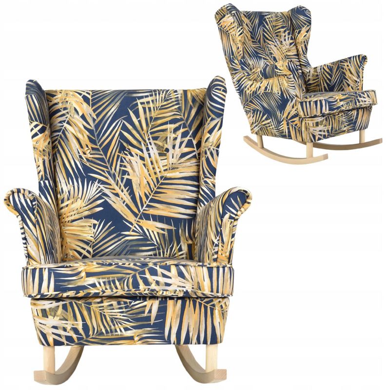 Fotel uszak do salonu bujany Family Meble ARI liście niebieski 1szt