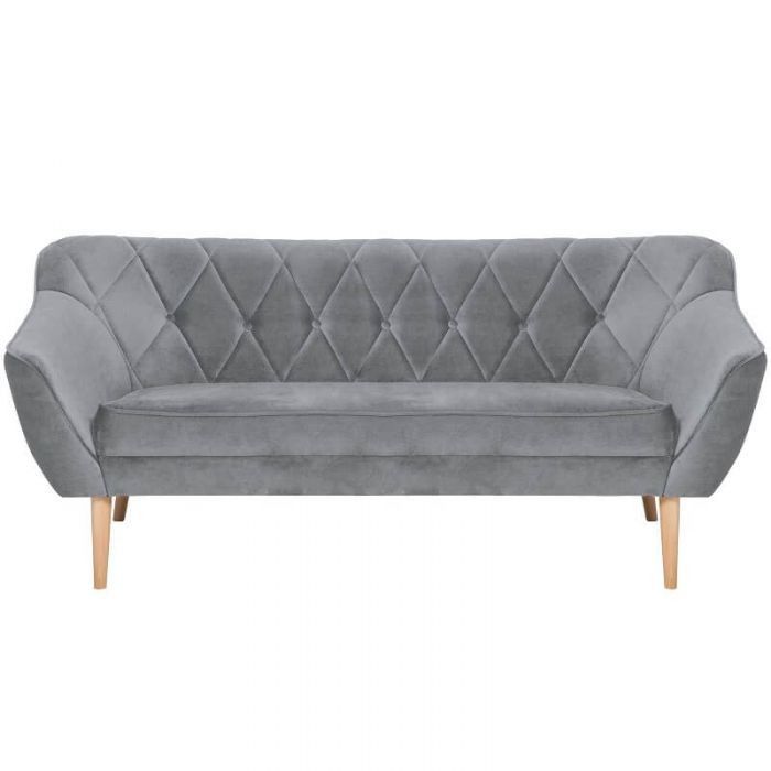 Sofa trzyosobowa Bettso Caro z pikowanym oparciem w stylu skandynawskim szary 1szt.