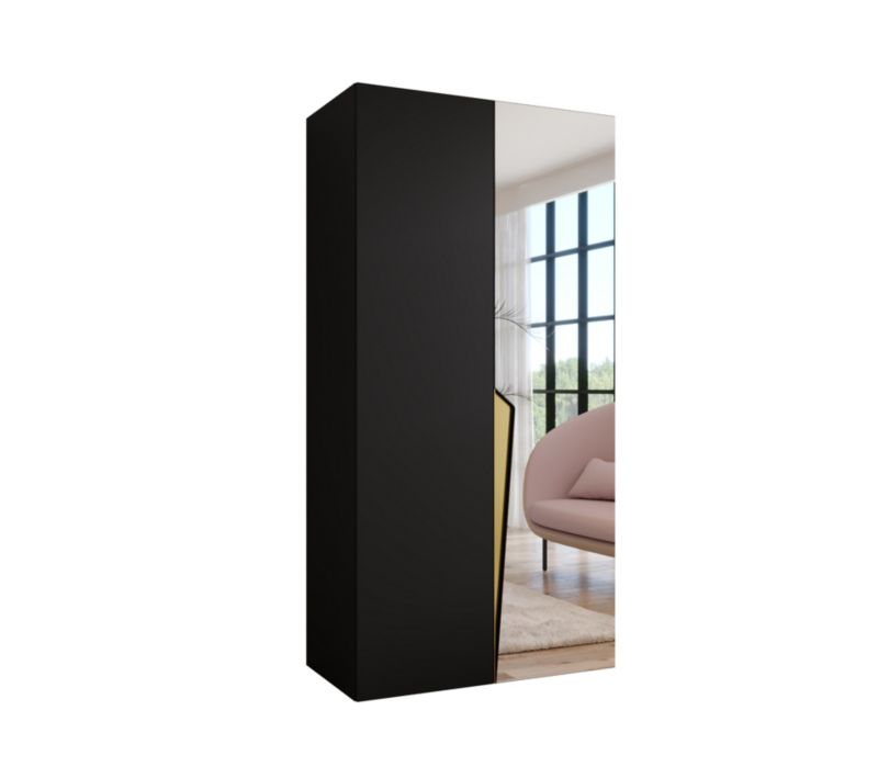 Szafa uchylna z lustrem otwierana Abiks PIANO 2 100 wys 202 cm Czarny + Złoty 1 szt