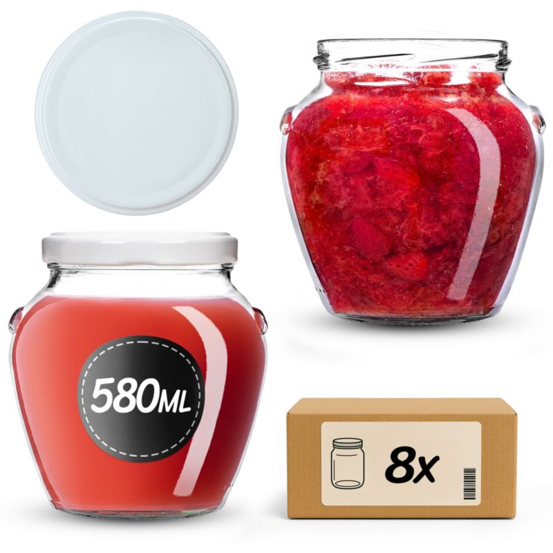 Słoiki na przetwory KADAX 580ml + wieczka białe 82mm 8szt.