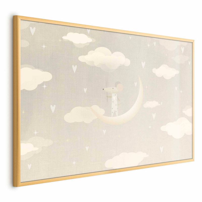 Plakat Artgeist Myszka na księżycu 60x40 cm z ramą złotą 1 szt