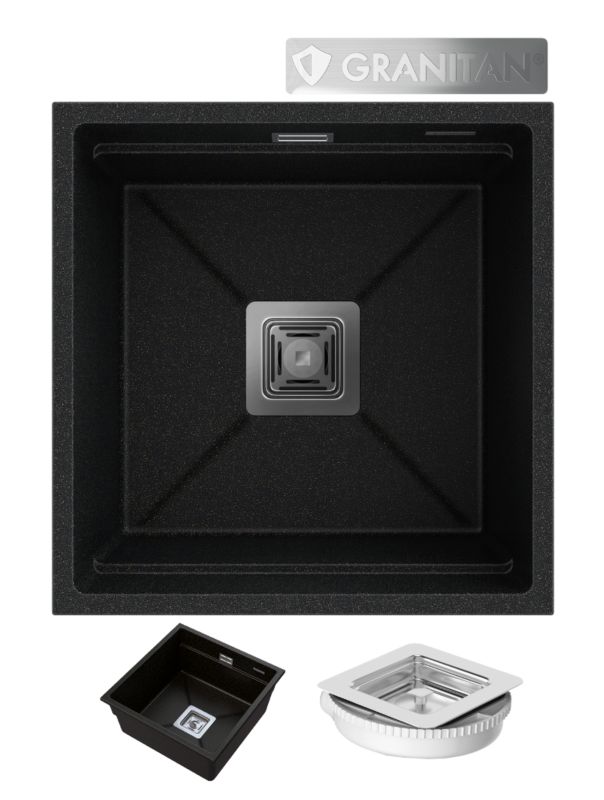 Zlewozmywak Podwieszany Granitowy Granitan Epir44 Złoty Syfon Kwadratowy 1 kpt.