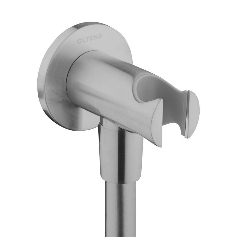 Przyłącze kątowe mosiężne Oltens Hvita nikiel z uchwytem prysznicowym 1 szt.