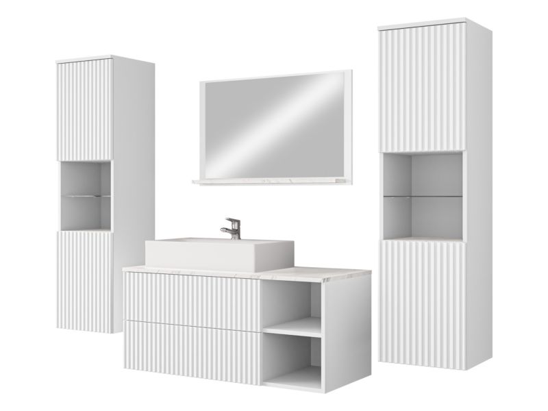 Meble łazienkowe MIRJAN 24 Kertos Ryfel III białe ryfle/biały mat/marmur bianco 1 szt.