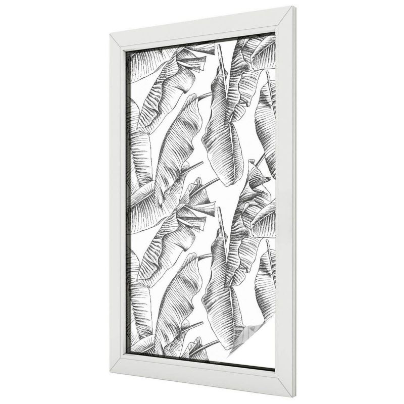 Folia Mleczna na Okno Wallfluent 50x100 cm Skutecznie Chroni Prywatność Czarno-białe tropikalne liście 1 rol.