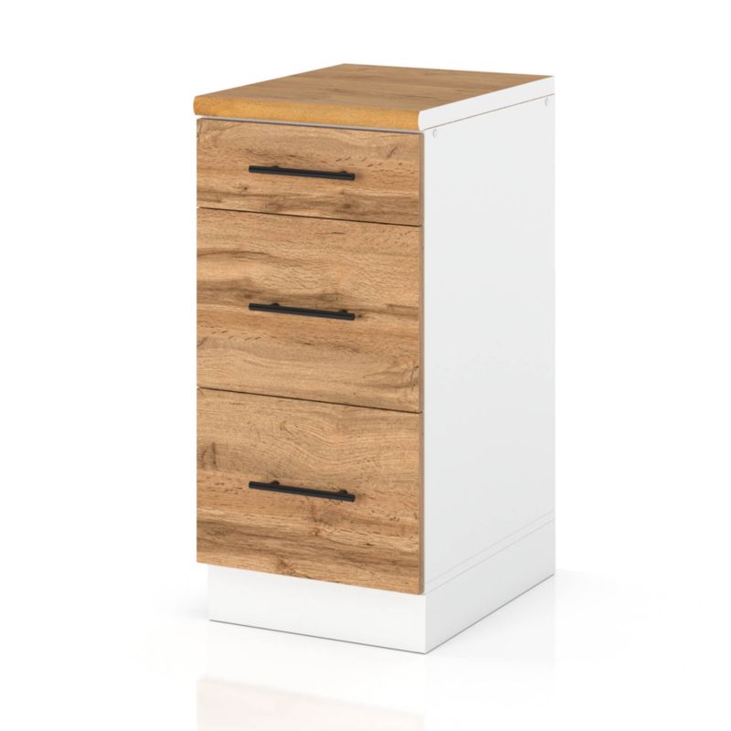 Szafka Kuchenna Hurtownia-Mebli Stojąca Z Szufladami D40S3 MET sPremium 40cm Biały Mat Dąb Wotan 40x52x85 cm 1szt.