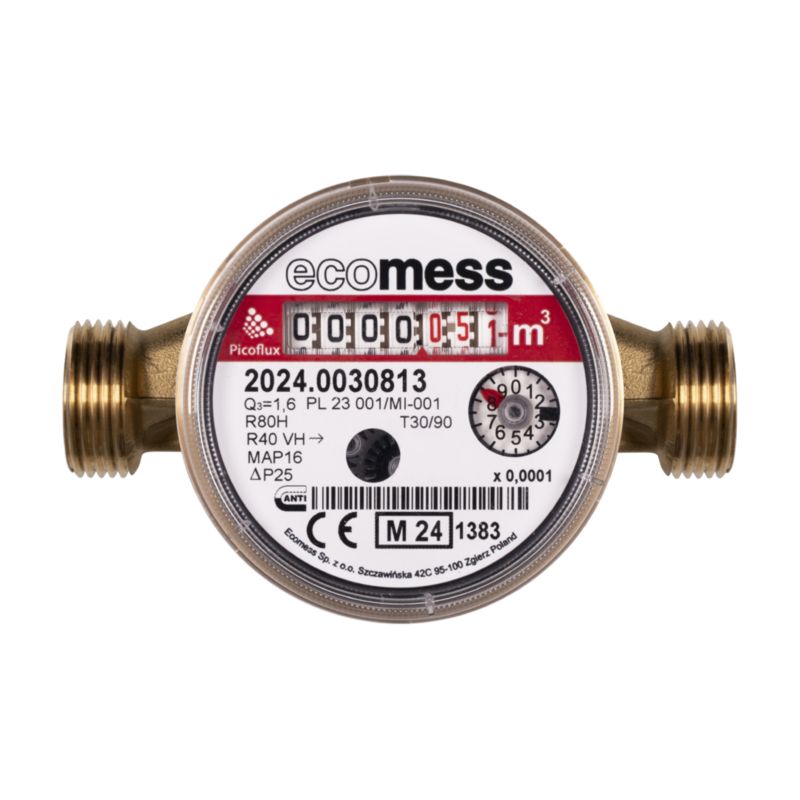 Wodomierz do ciepłej wody Ecomess Picoflux 1/2" 1,6 m3/h