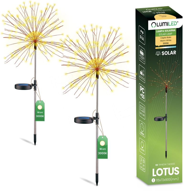 Lampa Solarna Lumiled Ogrodowa LED Wbijana Dekoracyjna Dmuchawiec Fajerwerki 3000K 2 szt.