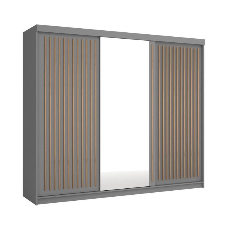 Szafa przesuwna Bettso Lay 250 cm designerska z lamelami w kolorze dąb wotan szary 1szt.