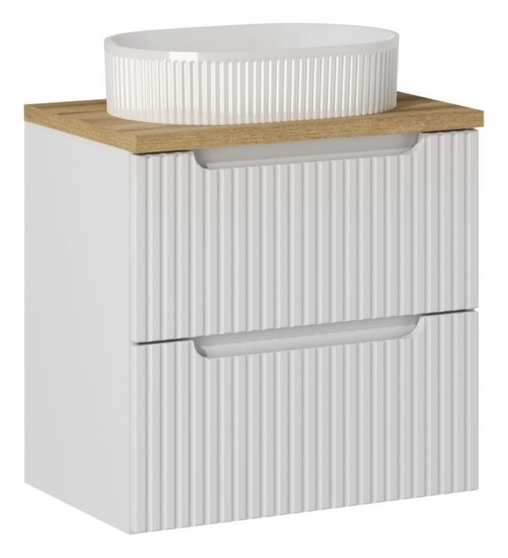 Szafka pod Umywalkę łazienkowa 60 cm Wisząca z Blatem Dąb Nova White Biała z Umywalką Furnidea 1 szt.