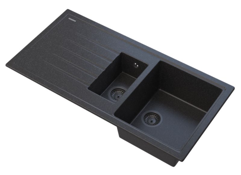 Zlewozmywak Granitowy Granitan Solaris Czarny Metalik Zestaw Zlew Syfon 1 kpl.