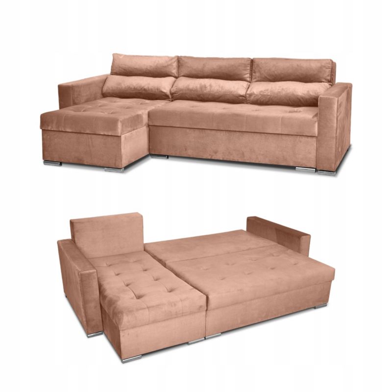 Narożnik do salonu rozkładany z poduszkami Family Meble Varius łososiowy róż 1szt