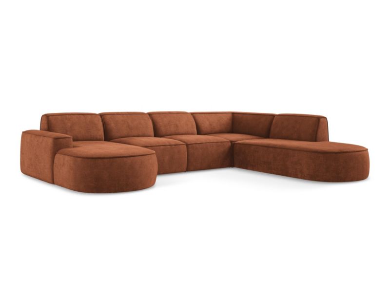 Sofa panoramiczna lewa LaMiaSofa MELISSA z tkaniny szenilowej 364x262 cm terakota 1 szt.