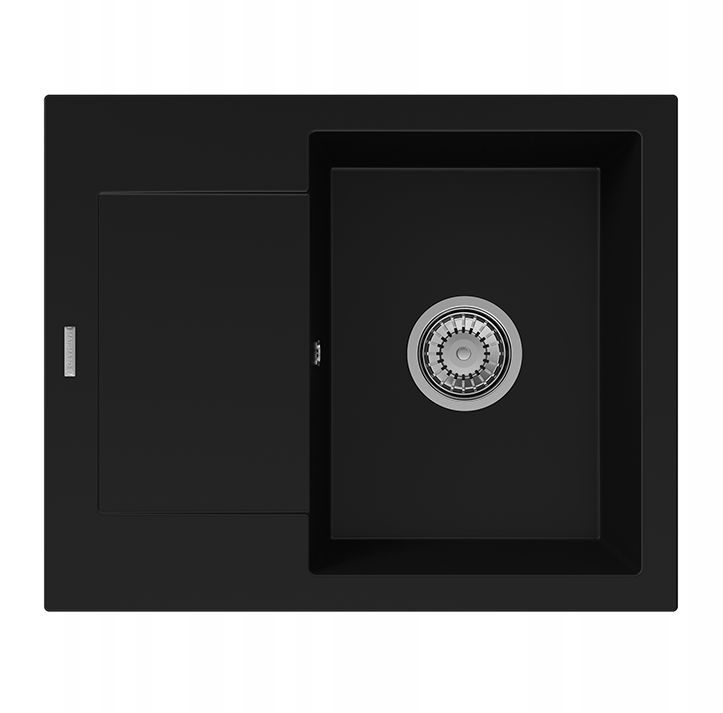 Zlewozmywak granitowy Granitan Bello czarny jednokomorowy komora po prawej stronie Zlew Syfon chrom 1 szt.