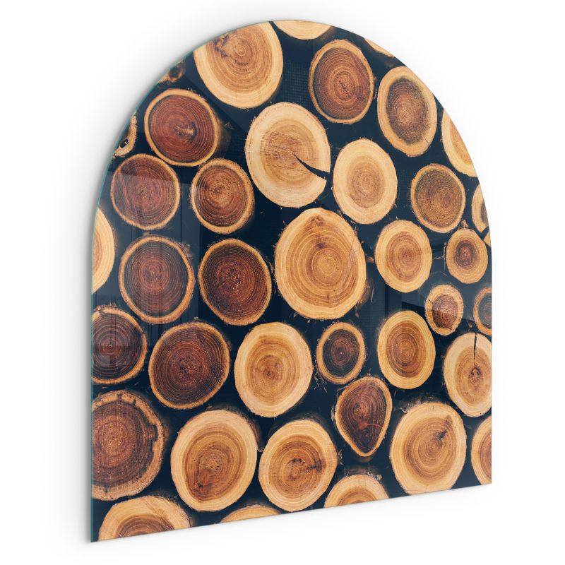 Szklana Podkładka Pod Kominek Półowalny Wallfluent 100x100 cm Kompozycja z drewnianych fragmentów 1 szt.