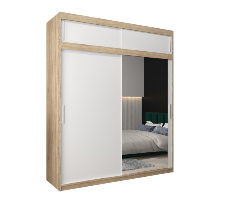 Szafa przesuwna Garderoba Abiks Tokyo 2 200 sonoma + biały z nadstawką 1 szt.