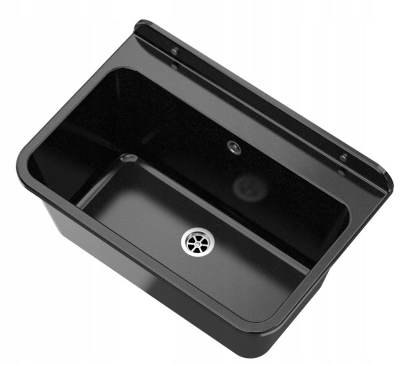 Zlew Gospodarczy Duża Komora Granitan Large Czarny Bateria Chrom 1 kpl.