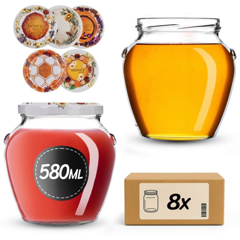 Słoiki na przetwory 580ml + wieczka "Słodki miód" 82mm 8szt.