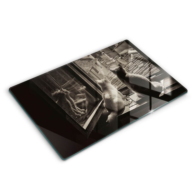 Szklana deska do krojenia Wallfluent 80x52 cm Koty miasto i okno 1 szt.