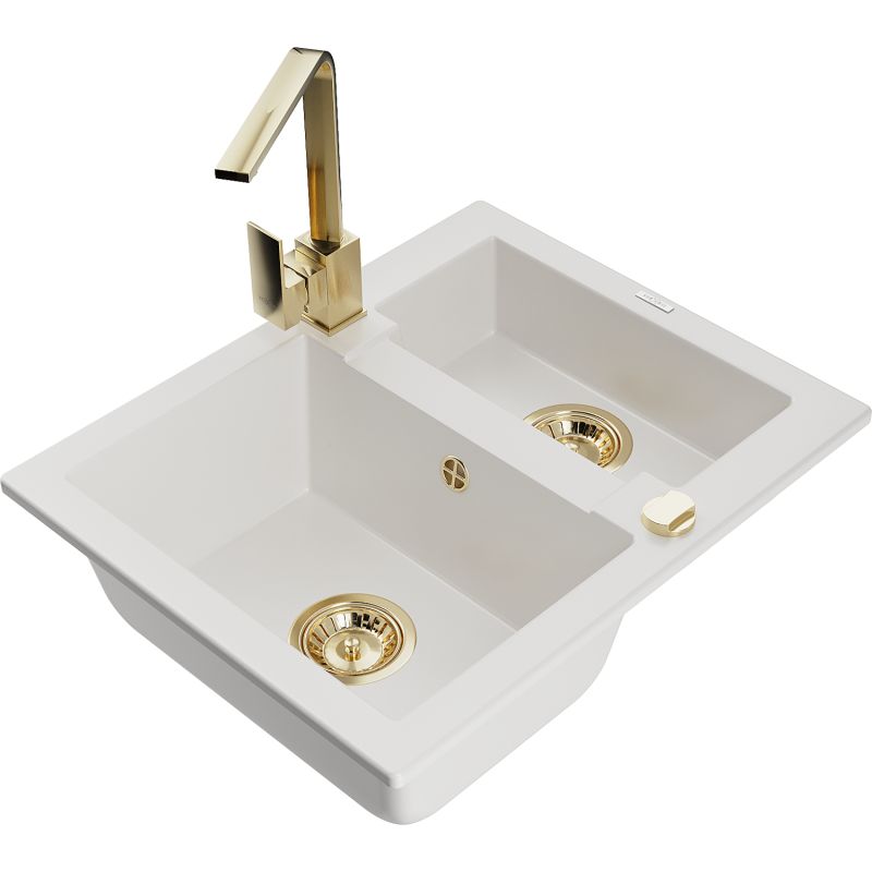 Zlewozmywak granitowy 1.5-komorowy Mexen Carlos z baterią kuchenną Rita czarny - 6518-77-670300-70 1 szt.