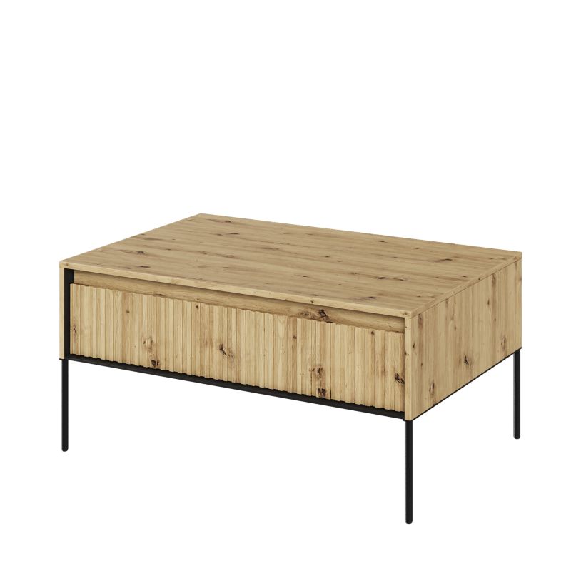 Stolik kawowy Bettso Trend z uchylną szafką na wysokich metalowych nogach dąb artisan 1szt.