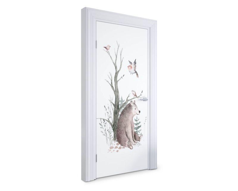 Naklejka samoprzylepna na drzwi Wallfluent 95x205 cm Miś w samolocie 1 szt.