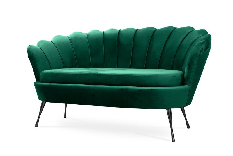 Sofa tapicerowana Bettso Muszelka na czarnej nodze wygodna w stylu glamour zielony 1szt.