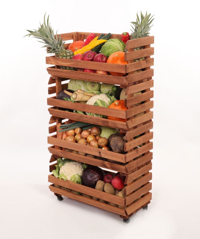 Regał na warzywa i owoce MODO24 na kółkach 106x57x30 cm 4 skrzynki impregnat brązowy 1 szt