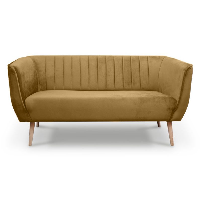 Sofa trzyosobowa z przeszyciami Bettso Pik do salonu na drewnianych nogach miodowy 1szt.