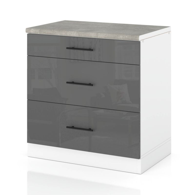 Szafka Kuchenna Hurtownia-Mebli Stojąca Z Szufladami D80S3 MET sPremium 80cm Biały Mat Szary Połysk 80x52x85 cm 1szt.