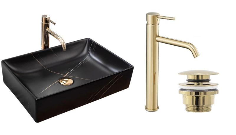 Umywalka nablatowa GTM Design Denis M5 Czarna z baterią w zestawie 1 szt.