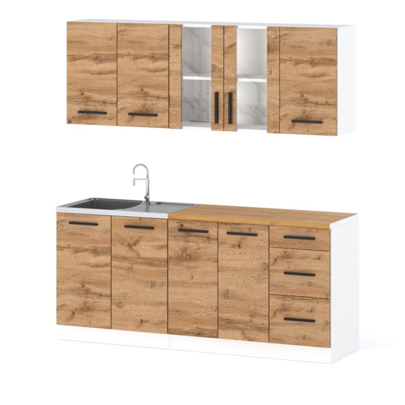 Zestaw Kuchenny Hurtownia-Mebli Z Blatem Kuchnia Rest 200cm Biały Mat Dąb Wotan 200x47x145 cm 1szt.