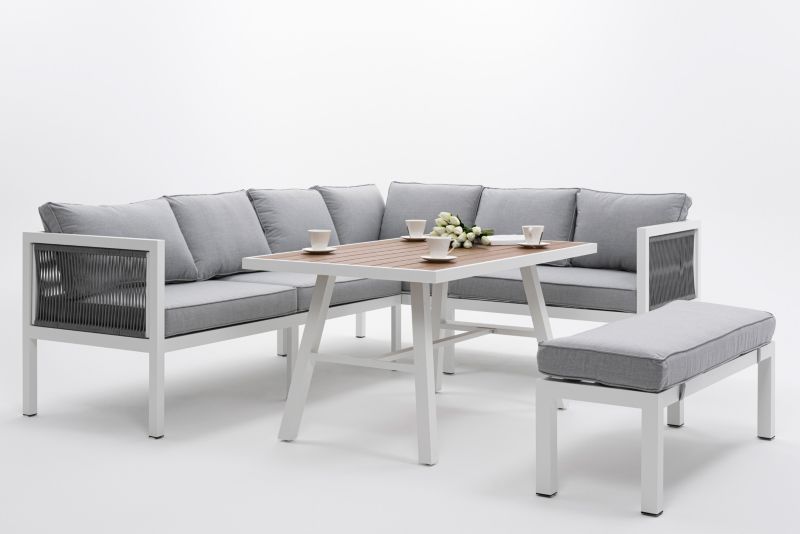 Zestaw mebli ogrodowych narożnik New Home PORTOFINO biało szary lewy aluminiowy ze stołem 1 kpl