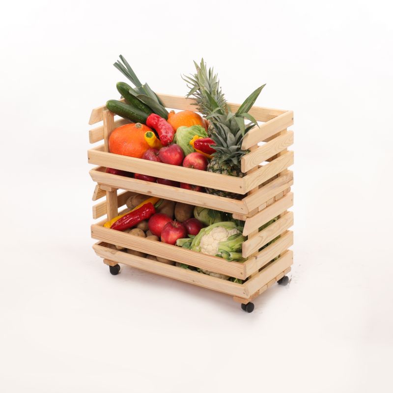 Regał na warzywa i owoce MODO24 na kółkach 55x57x30 cm 2 skrzynki drewno naturalne 1 szt